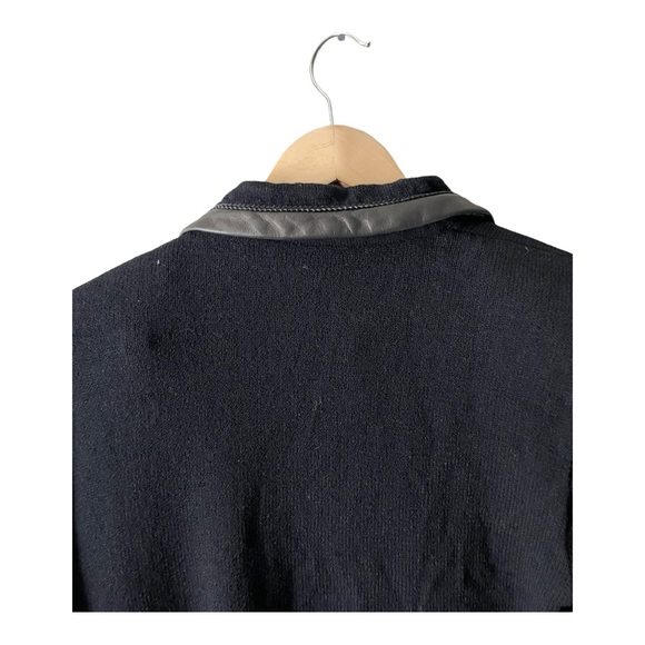 ST. JOHN Collection Knit Black Blazer Leather Trim Size 10 - Picture 9 of 17